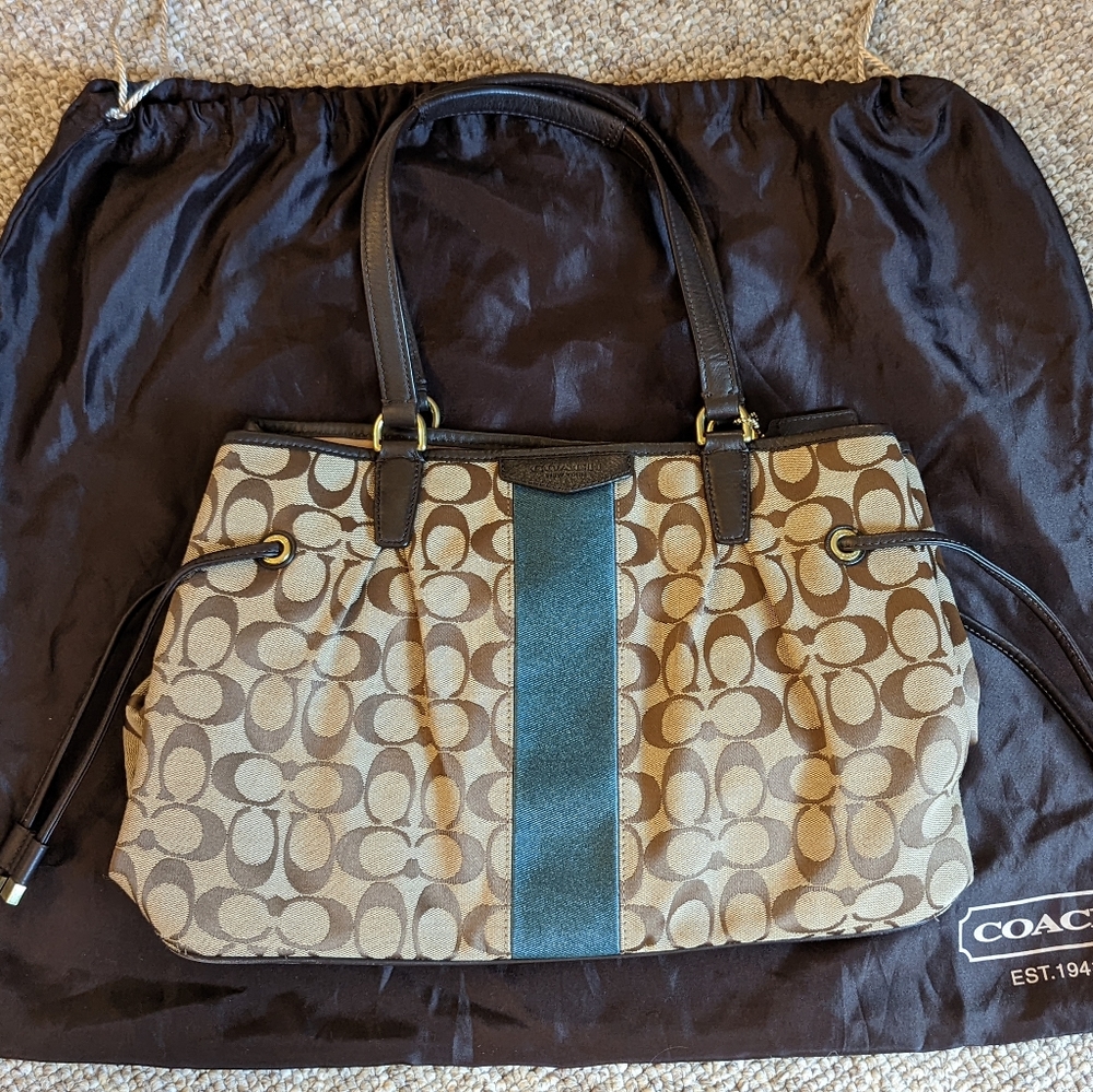 Coach Signature Stripe Drawstring Handbag